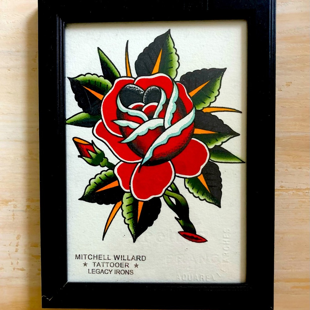 Framed Traditional Watercolor Tattoo Flash Painting